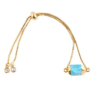 Wholesale Raw Cut Turquoise Gemstone <b>Bracelet</b> 18k Gold Electroplating Edged <b>Slider</b> Lock <b>Bracelet</b> Everyday Wear Fashion <b>Bracelet</b> - Product Image 1