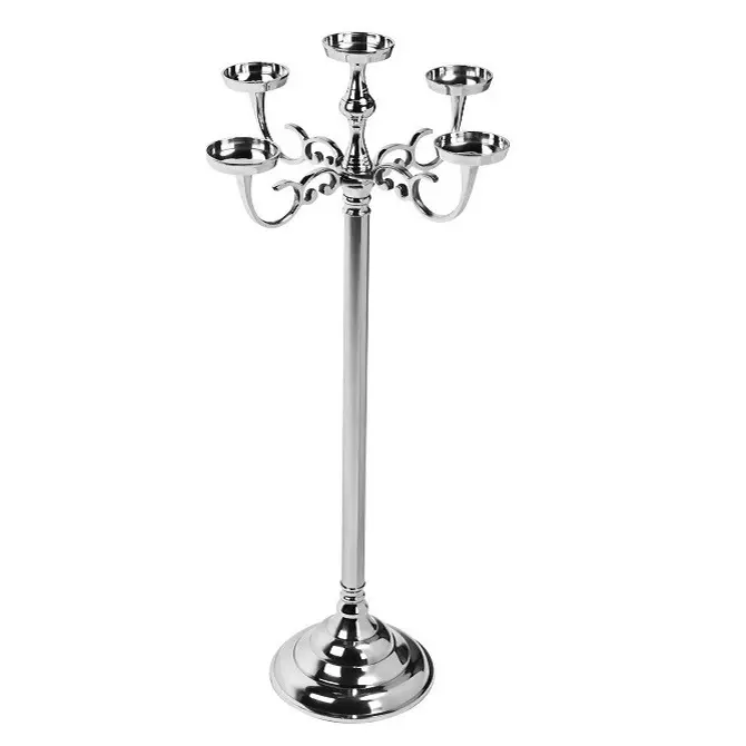 Candelabros de metal e prata elegantes, castiçais elegantes de casamento e natal, decoração de alumínio