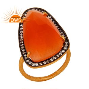 Peach Moonstone Ring Indian <b>Silver</b> Jewelry Supplier Hammered 18k Yellow Gold <b>Plated</b> 925 <b>Silver</b> Jewelry - Product Image 1