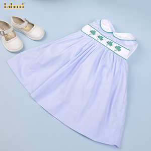 เดรสผ้าฝ้ายรมควันพิมพ์ลายใบไม้นำโชค Vietnam-BB2689สำหรับเด็กผู้หญิงสไตล์ลำลองยาว - Product Image 4