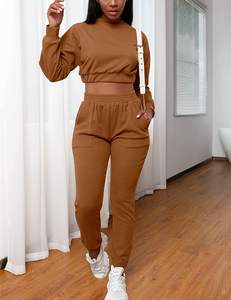 ชุดวอร์มผู้หญิง,ชุดวอร์มกางเกงมีฮู้ดเสื้อครอปชุดออกกำลังกายลำลอง - Product Image 3