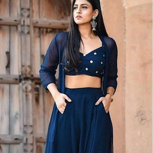 Designer Indian/Pakistani-Party-Wear-Stylish crop top pant <b>jacket</b> Dress with beautiful applique work for Party/ Wedding =2020 - Product Image 1