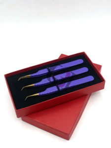 Professionnel 45 Degrés Violet Foncé Poudre Revêtement Or Pointe Diamant Grip Extension De Cils Pince À Épiler En Acier Inoxydable Beauté Outils - Product Image 6