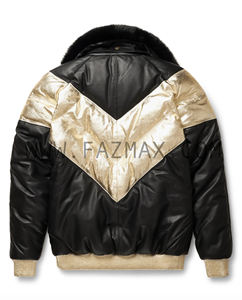 Chaqueta de cuero V-Bomber Chaqueta acolchada de cuero de vaca negra y dorada OEM 2024 - Product Image 4