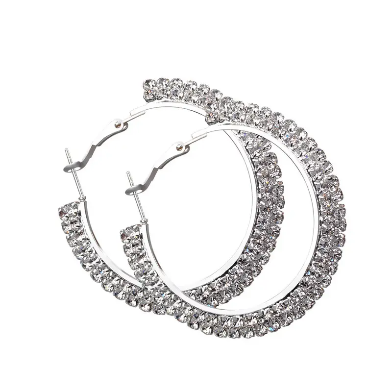 Wholesale custom made jewelry women crystal rhinestone big round hoop earrings