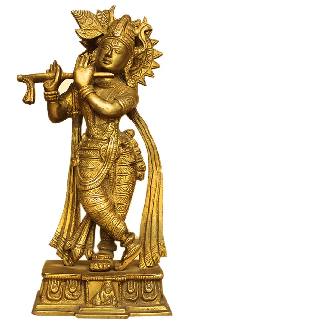 Handmade Indian Golden Brass Small Hindu God Krishna Statue