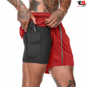 Pantalones cortos de gimnasio de alta calidad para hombre, verano, Fitness/Casual Spandex, logotipo personalizado, patrón sólido, antiarrugas, cintura elástica teñida lisa - Product Image 4