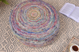 Nuevas llegadas 2022 Puf marroquí Boucherouite Macramé Cuerda de poliéster de seda reciclada Puf indio bordado Precio competitivo - Product Image 3