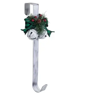 Wreath cabide de material branco com sinos jingle para porta frontal natal decoração de metal sobre a porta gancho único