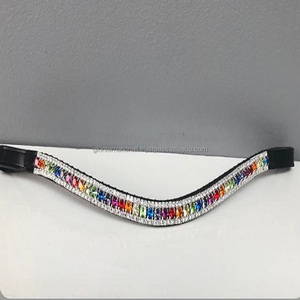 Hermosa alta calidad Preciosa Crystal Multicolor cadena de metal de cristal transparente banda de ceja de caballo de cuero negro en mazorca completa - Product Image 2