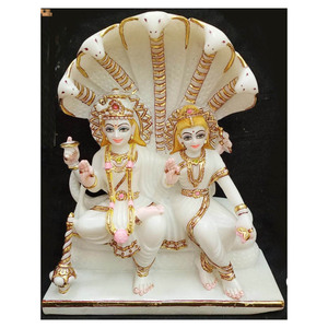 Estatua de mármol blanco puro Laxmi Vishnu, Dios sentado en Sheshnaag - Product Image 1