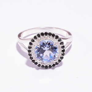 Alluring 925 Sterling Silver Fine Jewelry Blue Topaz/<b>Black</b> Spinal Gemstone Set Pearl Perfect Wedding Engagement/Anniversary <b>Ring</b> - Product Image 4