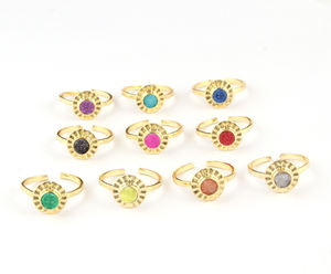 Bijoux minimalistes bague d'usure quotidienne résine naturelle sucre violet druzy bague réglable laiton plaqué or forme ronde druzy bague - Product Image 3