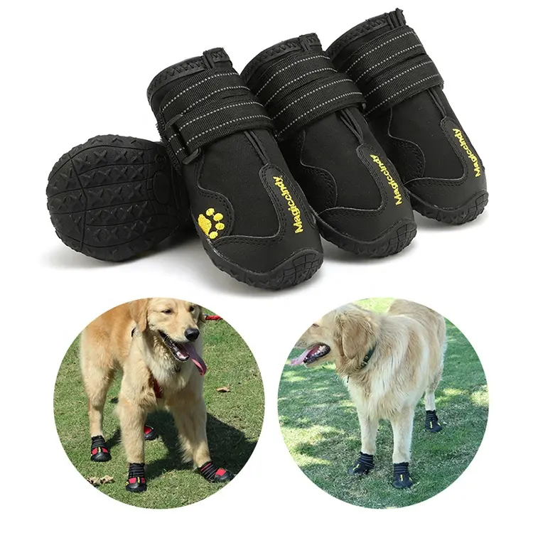 Ботинки для собак, водонепроницаемая обувь для собак со светоотражающей прочной нескользящей подошвой, черного цвета, 4 шт.