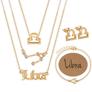 Cuoio capelluto vendita calda stellato 9 antico inglese lettera dodici zodico verticale collana braccialetto orecchini set di gioielli - Product Image 6