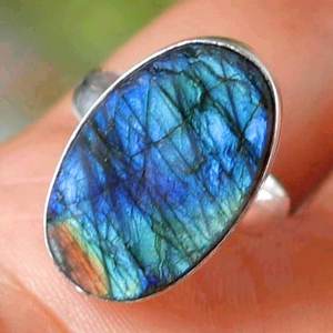 Labradorite <b>Blue</b> Granite Free Form Druzy Pendants Labradorite <b>Candle</b> Charms Aura Gemstone rainbow Labradorite Silver Plated Ring - Product Image 5