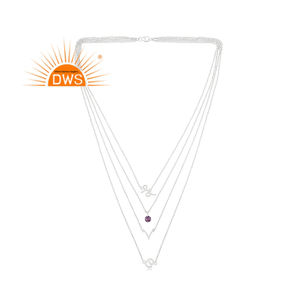 สร้อยคอจี้เงินแท้ประดับพลอยอเมทิสต์ธรรมชาติหลายชั้น ดีไซน์ทันสมัยปี 2026 สำหรับผู้หญิง จากผู้ผลิตเครื่องประดับ - Product Image 1
