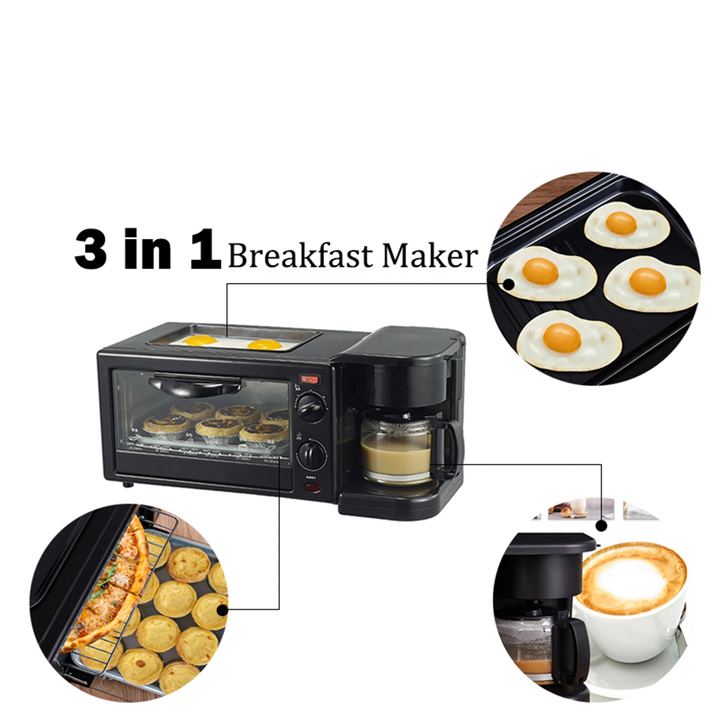 3-in-1 Electric Breakfast Maker & Griddle Pan, Aluminum, 1050W, OEM