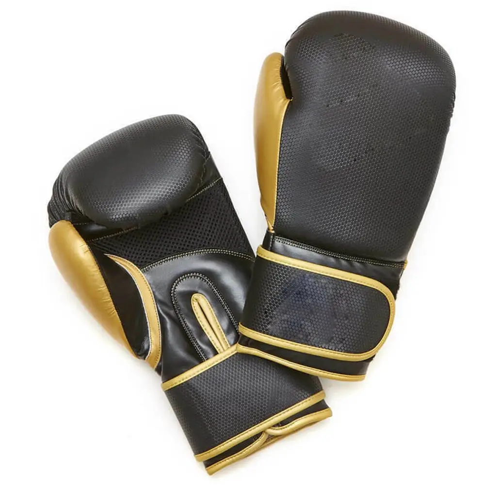 Top Quality Pakistani Wholesale Black and Gold Customized cow hide Leather Boxing Gloves
