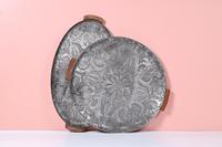 Ensemble de plateaux ovales Deco Style Inc Sierra, plateau en métal avec poignée en bois, diamètre 50 cm, taille personnalisée disponible