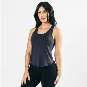 บริการ OEM Basic Scoop คอเสื้อกล้าม100% ผู้หญิง Tank Tops Custom สุภาพสตรี Rib Tank ผู้หญิงนุ่มเสื้อ
