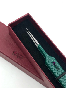 Pince à épiler à revêtement en poudre vert Kelly en acier inoxydable Pro pour extension de cils droits Instruments de beauté de haute qualité avec logo personnalisé - Product Image 4