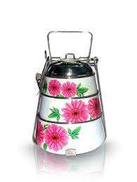 King Internacional-tiffin indio redondo de acero inoxidable, soporte para comida con mango, 3 niveles de capacidad, estampado a color - Product Image 3