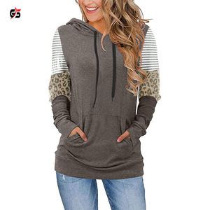 Sweat-shirt à capuche en tissu coton lourd pour femmes, Logo de marque personnalisé, manches longues, vêtements d'hiver OEM, Design léopard, élégant, - Product Image 1