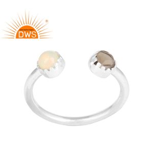 Bague en pierre précieuse en Quartz fumé naturel et opale éthiopienne, vente en gros, bijoux en argent fin, tendance, 925, nouvelle collection - Product Image 1