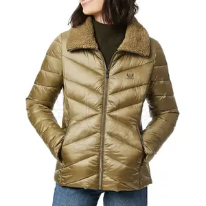 high quality warm quilted women fur hoodie cotton puffer padded down jacket puffer ladies thick winter coats hooded jackets