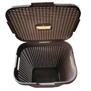 2022 New Design Rattan Laundry Basket With Cover Plastic Injection Mould Rectangle Tall Dirty Clothes Basket Used Mold