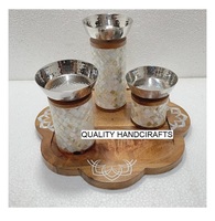 Bol en bois d'acacia style arabe vintage avec incrustation de nacre et support en métal pour le stockage des aliments et des desserts – Cadeau idéal pour le Ramadan, l'Aïd et les mariages