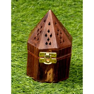 Wooden Handmade Dhoop Dani for Home, Temple and for Holy Places Cone Shape Incense Burner Holder Box