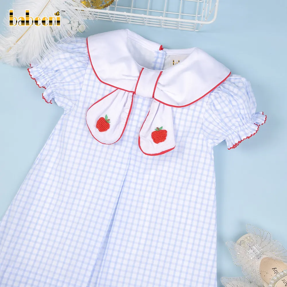 Gaun Bayi Perempuan Rajutan Apple OEM ODM Gaun Baju Baju Anak-anak Bordir Buatan Tangan Kustom Produsen-BB2766