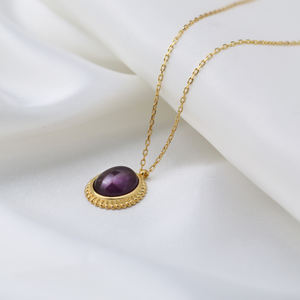 Colgante de plata de ley 925 con piedra amatista ovalada, elegante, turco, hecho a mano - Product Image 4