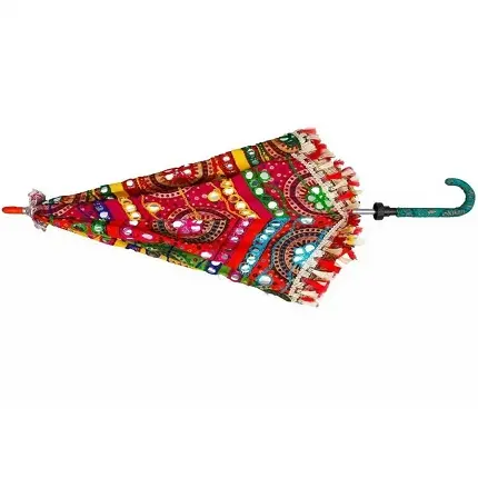 Parapluie rétro brodé à la main indien en coton, Rajasthani, Vintage, 2020