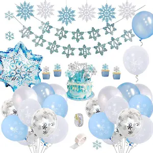 Nicro नीले सफेद जन्मदिन गोद भराई लड़की राजकुमारी जमे थीम हिमपात का एक खंड पार्टी दीवार फांसी पृष्ठभूमि सजावट की आपूर्ति