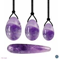 Premium-Qualität Poliertes Ovales Edelstein-Yoni-Ei-Set Gravierter Rosenquarz Amethyst Schwarzer Obsidian Feng Shui Frauen-Kegel-Übungsset