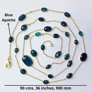 Everyday Wear 925 Sterling Silver <b>Gold</b> Plated Blue Appatite 90 cms. <b>Long</b> <b>Chain</b> <b>Necklace</b> - Product Image 3