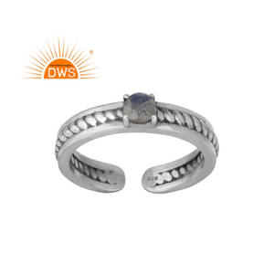 Natural Labradorite Gemstone Ring Prong Set Sterling Silver Oxidized Ring Adjustable Ring Jewelry Supplier - Product Image 1