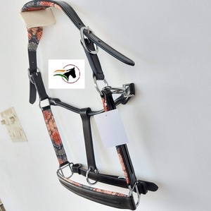 Licou de cheval en cuir équestre de haute qualité avec conception de pièce de joue de nez de canal vide de luxe rembourrage imprimé serpent personnalisable - Product Image 6