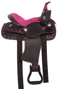 Premium Y&Z Horse Western Synthetic Black & Pink Corner with Pad Classic Design Durable <b>Saddle</b> 14"-18" - Product Image 2