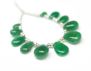 Cuentas de piedra lisa de Esmeralda zambiana natural, Unidad de hebra suelta, piedras preciosas verdes en forma de pera - Product Image 2