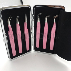 Ensemble de pinces à cils professionnelles, revêtement poudré rose bébé, pinces à cils pointues pour extensions de cils, pinces à sourcils en acier inoxydable, durables - Product Image 6