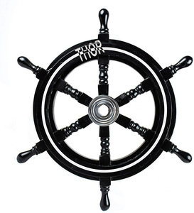 18\" Nautical Boat Wooden Ship Wheel Black Pirate's Maritime Home <b>Wall</b> <b>Decor</b> Handcrafted Round Model with Brass Center Gift - Product Image 6