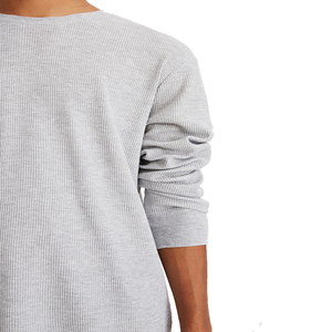 เสื้อยืดแขนยาวผู้ชายคุณภาพสูง OEM ขายส่ง ผ้าคอตตอนเจอร์ซีย์ริบสีเทา ผ้าฝ้ายแท้ - Product Image 6