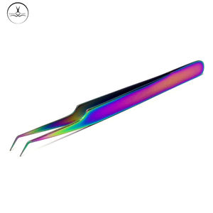 Pinzas de pestañas de acero inoxidable con logotipo personalizado para extensión de pestañas, herramienta de belleza tipo Punta de volumen multicolor - Product Image 3
