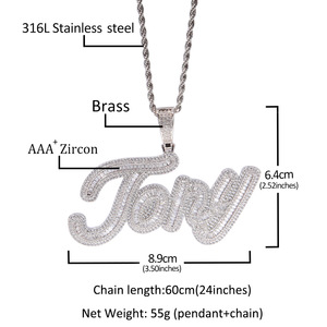 DIY Customized Iced <strong>T</strong> Shape Baguette Zircon Diamond <strong>Initial</strong> <strong>Necklace</strong> - Product Image 3