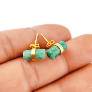 ต่างหูเม็ดกลมพลอยแท้จาก Amazonite ชุดฝารูปทรงกระบอกต่างหูเงินสเตอร์ลิงชุบทองสำหรับเป็นของขวัญ - Product Image 2