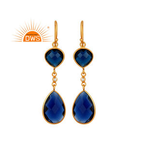 Pendientes de corindón azul glorioso Pendientes de plata chapados en oro de 18 quilates Pendientes colgantes de piedras preciosas Proveedor de joyas Colección delicada - Product Image 1